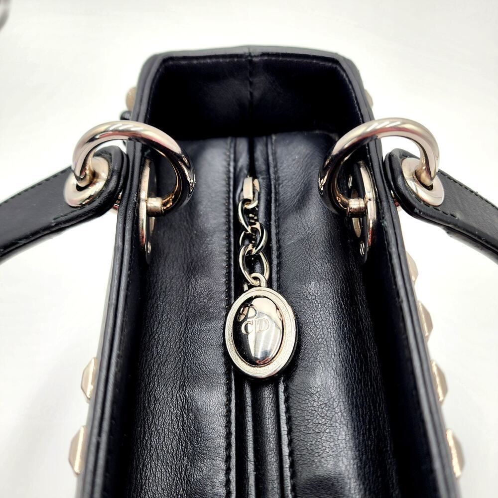CHRISTIAN DIOR Black Leather Studs Embellished Medium Lady Dior Tote RARE - Picture 12 of 17